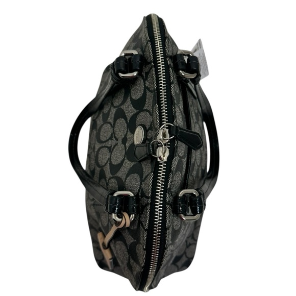 Coach 2014 Peyton Signature Cora Domed Satchel Bag Black Grey Leather NWT - Picture 5 of 11